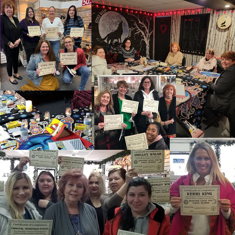 Graduates holding certificates after completing a Tarot course at The Zen Shop