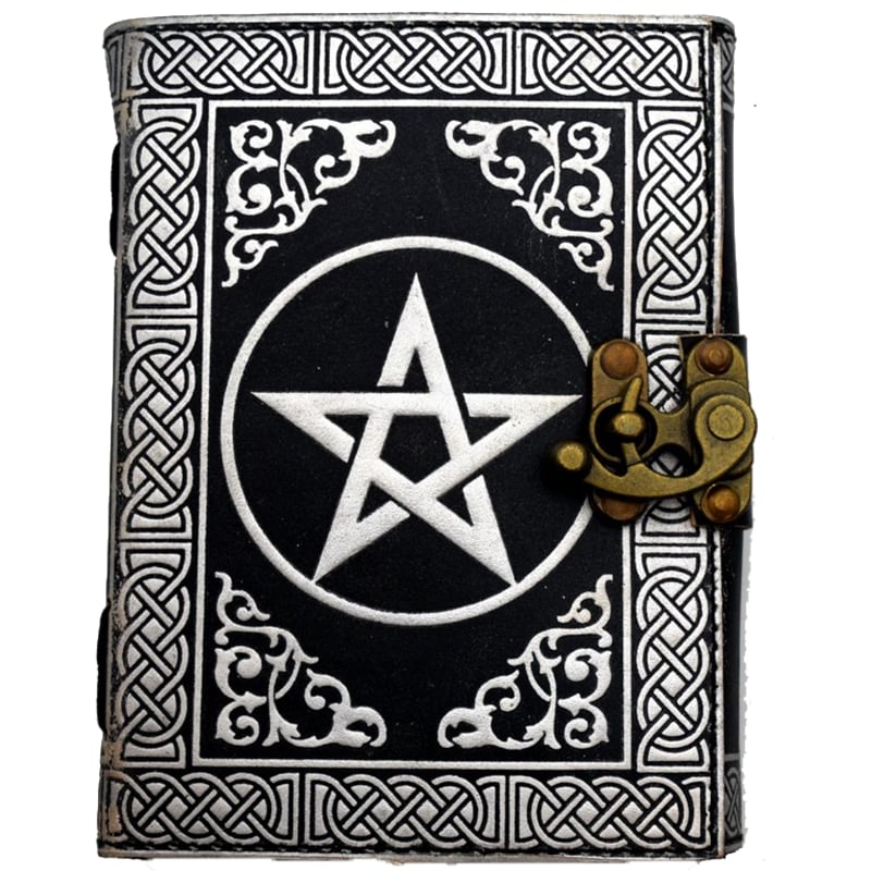 5x7-leather-embossed-journal-penatcle-silver-black-lock