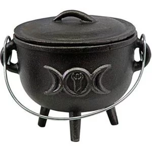 Medium Cast Iron Cauldron: Triple Moon Goddess