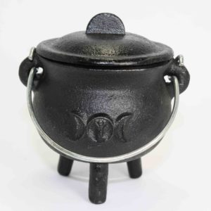 Small Cast Iron Cauldron: Triple Moon Goddess
