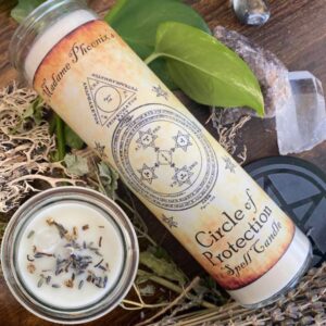 Circle of Protection 7 Day Candle dressed in herbs and crystals