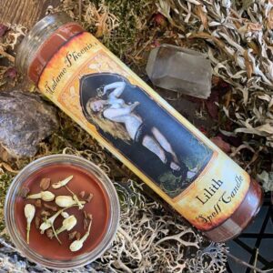 Lilith 7 Day Candle dressed in herba and crystals