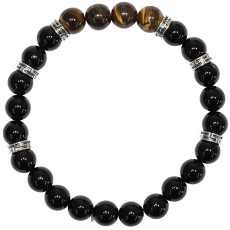 Black Obsidian & Tiger Eye Aztec Spacers Mens Bracelet Black Obsidian & Tiger Eye Aztec Spacers Mens Bracelet Image