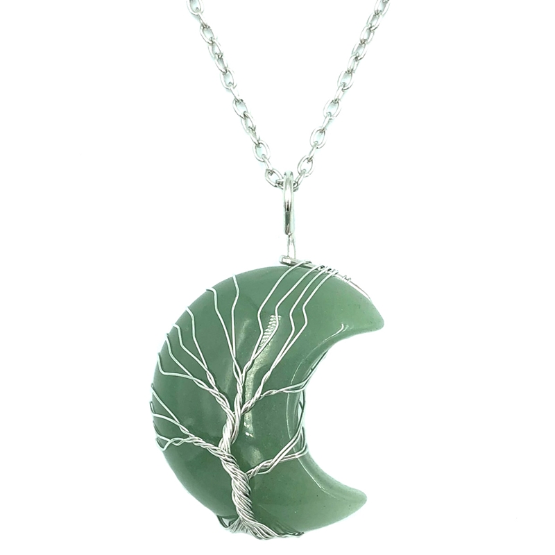 Green Aventurine Moon Wire Wrapped Pendant Green Aventurine Moon Wire Wrapped Pendant with chain