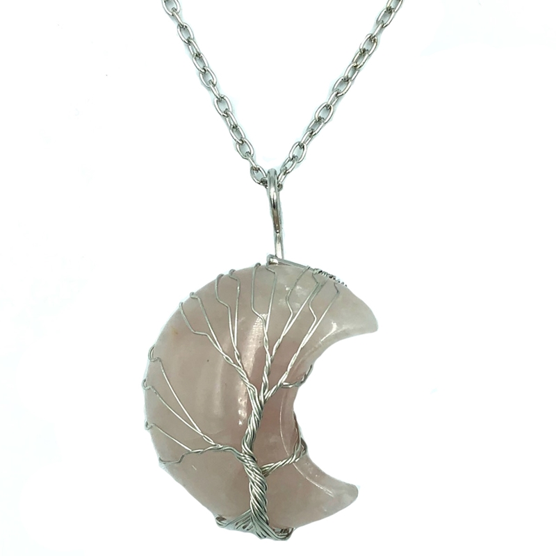 Rose Quartz Moon Wire Wrapped Pendant Rose Quartz Moon Wire Wrapped Pendant with chain