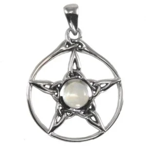 925 Silver Moon Pendant Crescent Moon Pentacle Pendant Necklace - .925 Sterling Silver Wiccan & Celtic Witchcraft Jewelry Crone Goddess Symbol Necklace