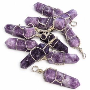 Pile of Lepidolite Wire Wrapped Pendant