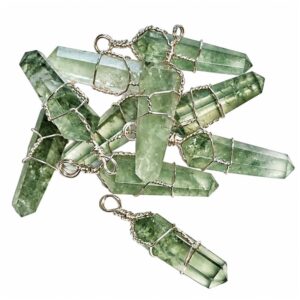 Pile of Prasiolite (Green Amethyst) Wire Wrapped Pendants