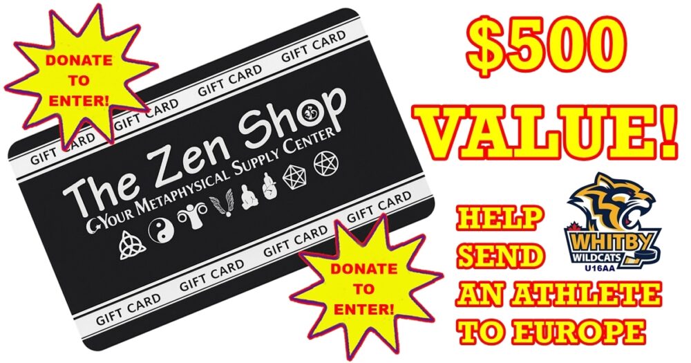 $500 Zen Shop gift card fundraiser banner – Donate to enter and support Whitby Wildcats U16AA athlete competing in Europe.