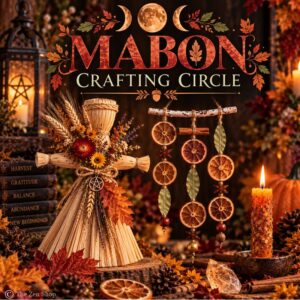 Mabon Crafting Circle at The Zen Shop in Oshawa featuring a corn dolly, dried citrus sun catcher and herb-dressed spell candle for the Autumn Equinox
